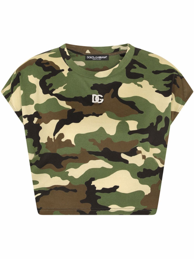 Dolce & Gabbana Camouflage-print Cropped T-shirt In Green