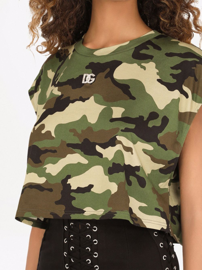 Dolce & Gabbana Camouflage-print Cropped T-shirt In Green