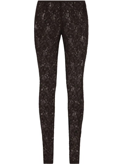 Shop Dolce & Gabbana Floral-lace Slim-cut Leggings In Black