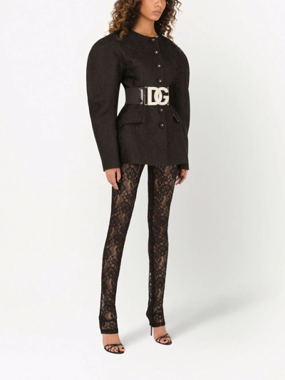 Dolce & Gabbana Floral Lace-stitch Leggings In Black