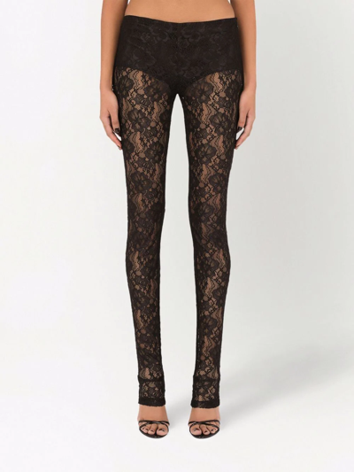 Shop Dolce & Gabbana Floral-lace Slim-cut Leggings In Black