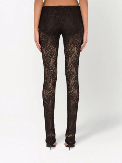 Shop Dolce & Gabbana Floral-lace Slim-cut Leggings In Black