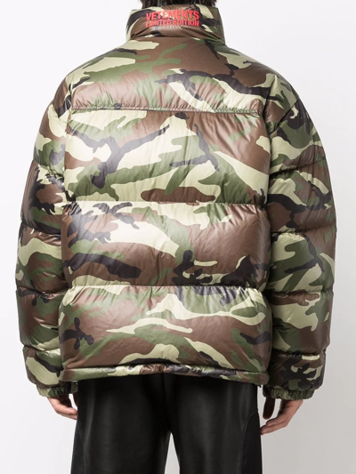 Shop Vetements Camouflage-print Logo Puffer Jacket In Green