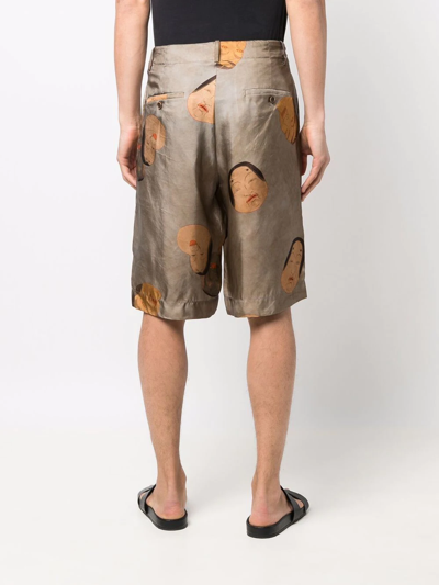 Shop Uma Wang Face-print Bermuda Shorts In Grey