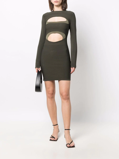 Shop Dion Lee Cut-out Layered Minidress In Green