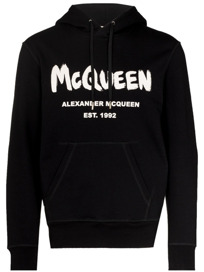 Shop Alexander Mcqueen Graffiti Logo-print Hoodie In Black