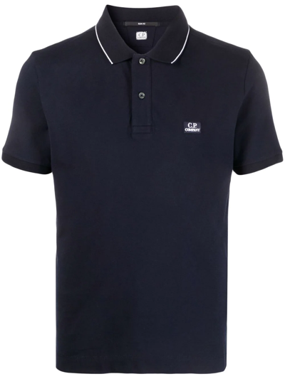 Shop C.p. Company Embroidered-logo Polo Shirt In Blue