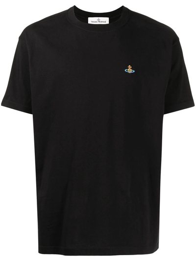 Shop Vivienne Westwood Embroidered-logo Short-sleeved T-shirt In Black