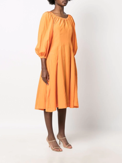 Shop Rejina Pyo Puff-sleeves Midi Dress In Orange