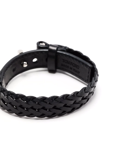 Shop Tom Ford Braided Leather Bracelet In Black
