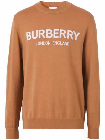 Shop Burberry Logo Intarsia Jumper In Brown