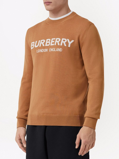 Shop Burberry Logo Intarsia Jumper In Brown