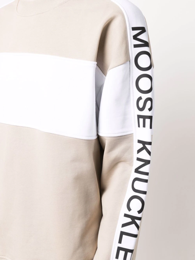 Shop Moose Knuckles Logo-print Crew Neck Sweatshirt In Neutrals