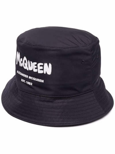 Shop Alexander Mcqueen Logo-print Bucket Hat In Blue