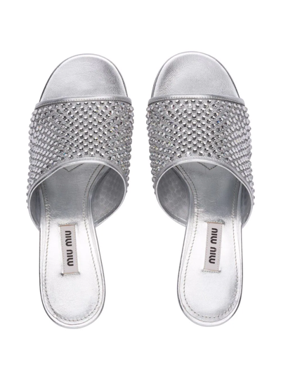 Shop Miu Miu Rhinestone-embellished Sandals In Grey