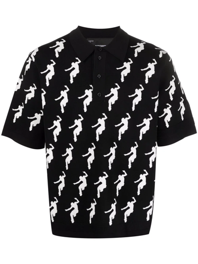 Shop Neil Barrett Dancers-print Polo Shirt In Black