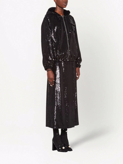 MIU MIU SEQUINNED LOGO-PATCH ZIPPED HOODIE 