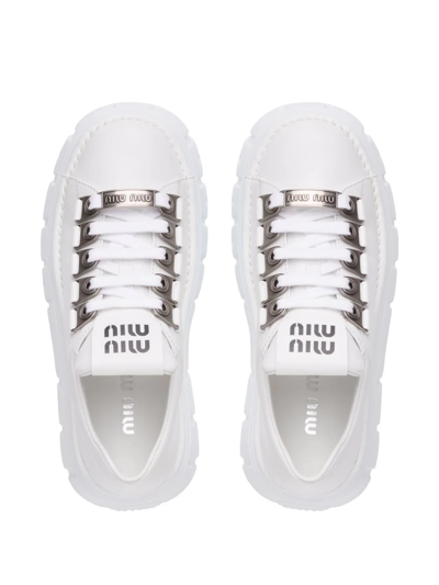 Shop Miu Miu Low-top Leather Platform Sneakers In White