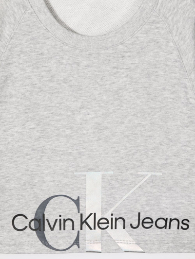 Shop Calvin Klein Logo-print Cropped Sweatshirt In Grey