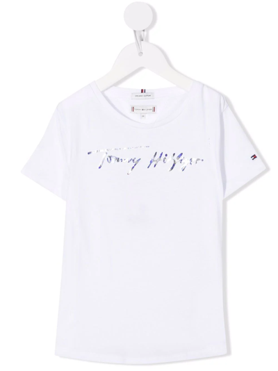 Shop Tommy Hilfiger Junior Logo-print Organic Cotton T-shirt In White