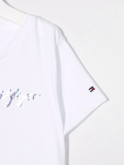 Shop Tommy Hilfiger Junior Logo-print Organic Cotton T-shirt In White