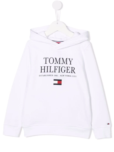 Shop Tommy Hilfiger Junior Logo-print Organic Cotton Hoodie In White