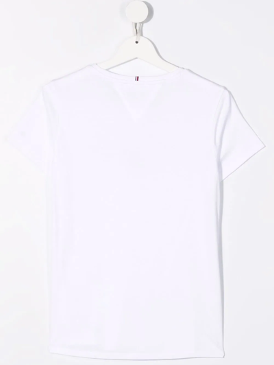 Shop Tommy Hilfiger Junior Logo-print Cotton T-shirt In White