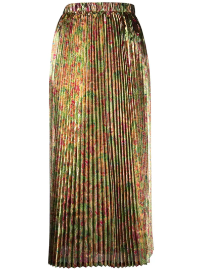 Shop Junya Watanabe Floral-print Pleated Skirt In Green