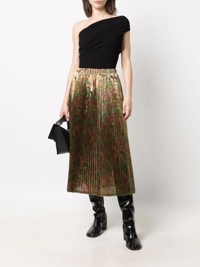 Shop Junya Watanabe Floral-print Pleated Skirt In Green