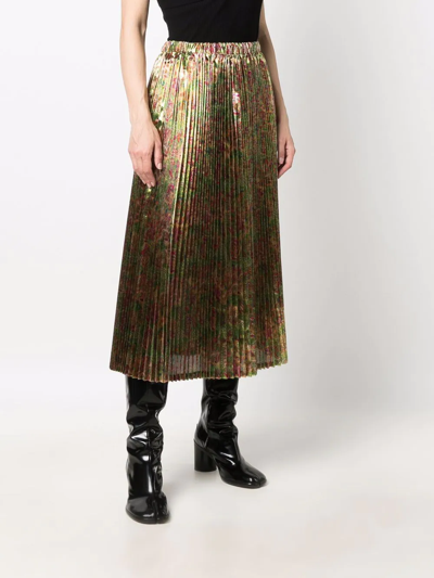 Shop Junya Watanabe Floral-print Pleated Skirt In Green