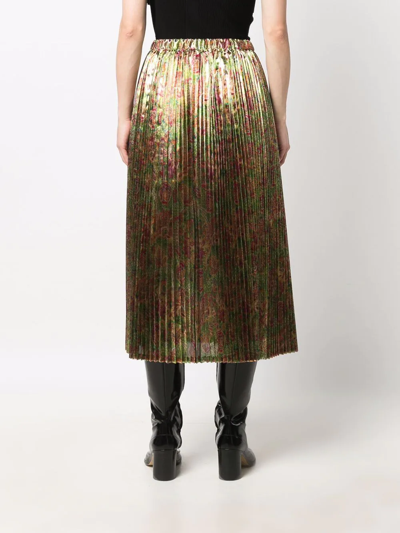 Shop Junya Watanabe Floral-print Pleated Skirt In Green