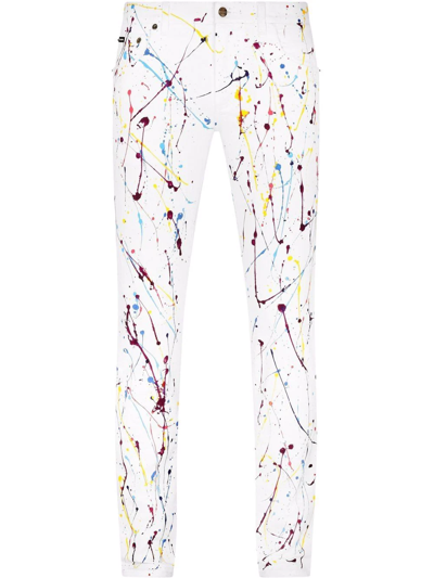 Shop Dolce & Gabbana Paint-splatter Detail Skinny Jeans In White