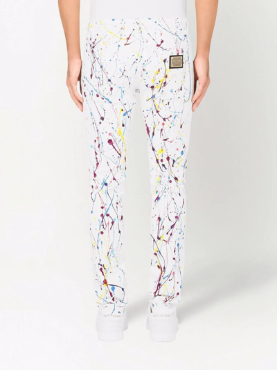 Dolce & Gabbana White Skinny Jeans With Color Splash Print In White