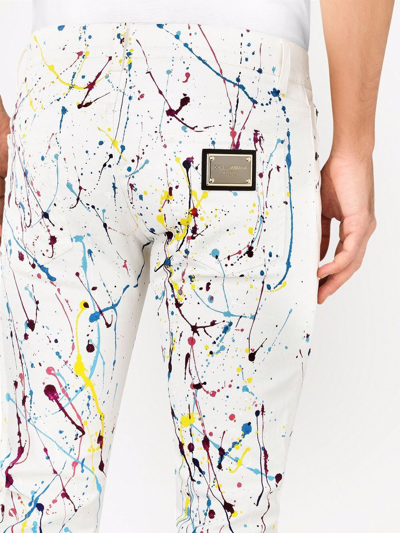 Dolce & Gabbana White Skinny Jeans With Color Splash Print In White