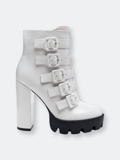 Shop London Rag Ouzaki Patent Pu High Block Heeled Boot In White