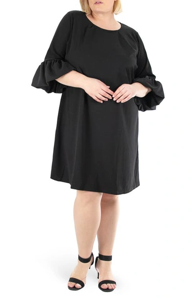 Shop Nina Leonard Solid Three-quarter Bell Sleeve Shift Dress In Black
