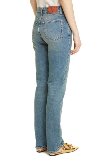 Shop Valentino Straight Leg Stretch Cotton Jeans In Medium Blue Denim 558