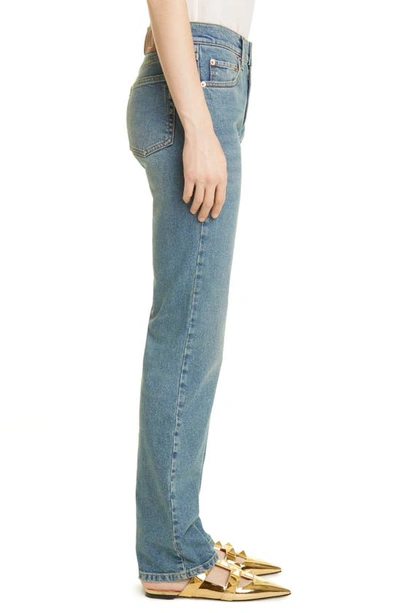 Shop Valentino Straight Leg Stretch Cotton Jeans In Medium Blue Denim 558
