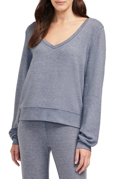 Shop Wildfox Deep V-neck Baggy Beach Jumper Pullover In China Blue