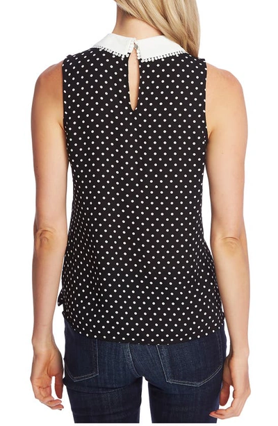 Cece Heirloom Polka Dot Peter Pan Collar Sleeveless Blouse In Rich Black