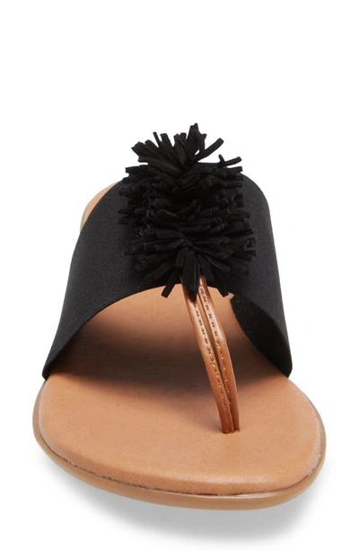 Andre Assous Novalee Womens Embellished Fringe Pom Thong Sandals In Black