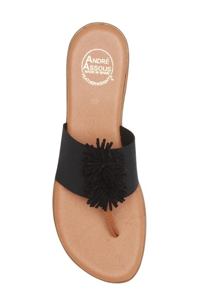 Andre Assous Novalee Womens Embellished Fringe Pom Thong Sandals In Black