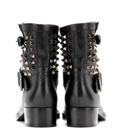 Shop Valentino Rockstud Noir Leather Ankle Boots In Llack