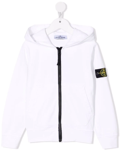 Shop Stone Island Junior Logo-patch Zip-up Hoodie In White