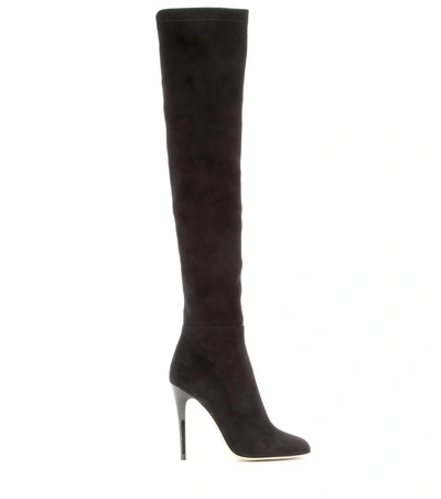Shop Jimmy Choo Turner Suede Over-the-knee Boots In Llack