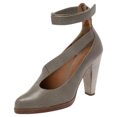 Pre-owned Chloé Grey Leather Ankle Strap Pumps Size 36