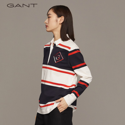 Shop Gant 明星同款 甘特 2021女士宽松复古简约休闲条纹长袖t恤4202516 433夜蓝色 L