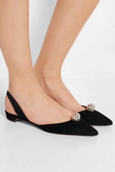 Shop Paul Andrew Jewel Embellished Suede Point-toe Flats