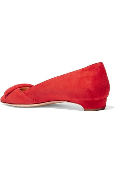Shop Rupert Sanderson Suede Point-toe Flats In Red