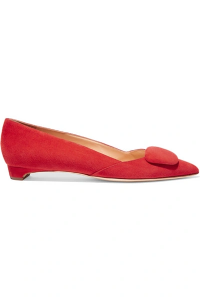 Shop Rupert Sanderson Suede Point-toe Flats In Red